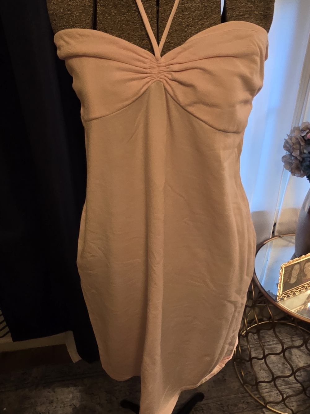 Strapless Blush Pink Ruched Bust Dress